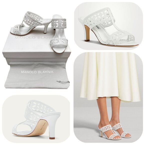 NIB Auc MANOLO BLAHNIK Sophocles Perforated Dual-Band Slide Sandals - Yoth9933 - Picture 1 of 13